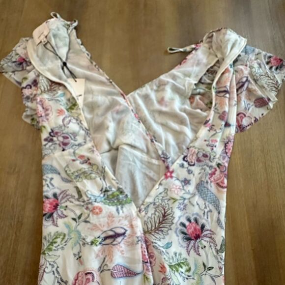 CINQ À SEPT Sheila‎ Floral Ruffle-Trim Midi Dress Size 2 V-Neck Flutter Sleeve - Picture 9 of 14